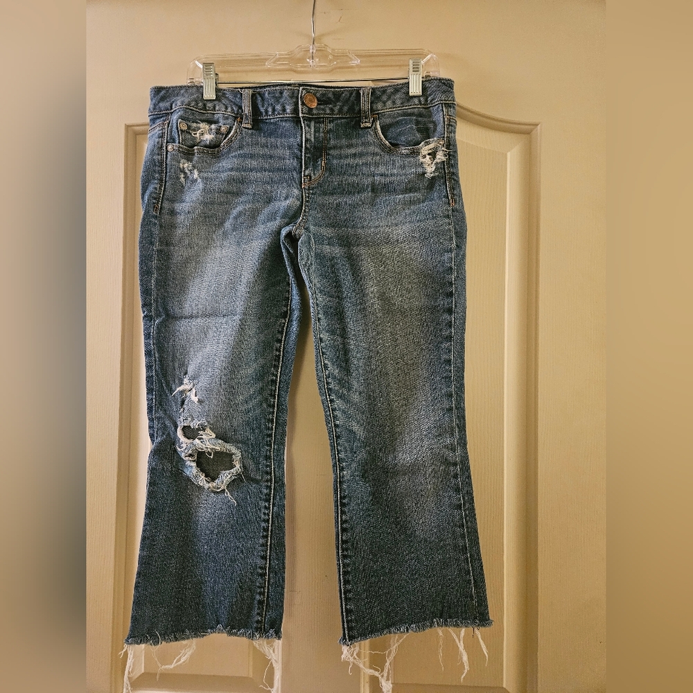 2 For $20 American Eagle Outfitters Ripped Blue Flare Jeans